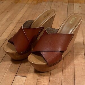 Mossimo Supply Co. Tan Leather Wedge Sandals